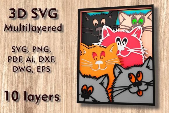 Download Сats 3D SVG Multilayer Laser Cut Files - Cut files Collection