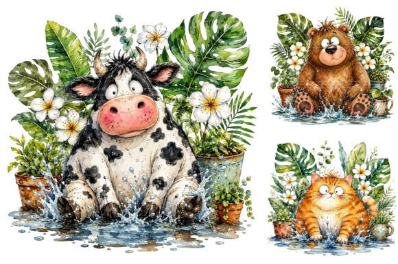 Download Funny Splashing Animal Clipart Bundle - Funny Collection